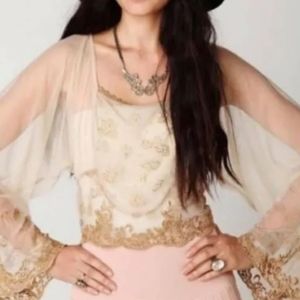 NWT FREE PEOPLE SHOW PONY embellished mesh top